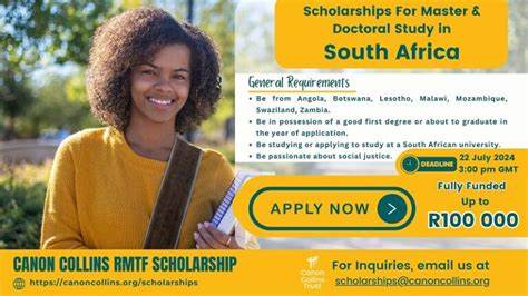 Canon Collins RMTF Scholarships for Postgraduate Study in 2025 (up to R100 000)