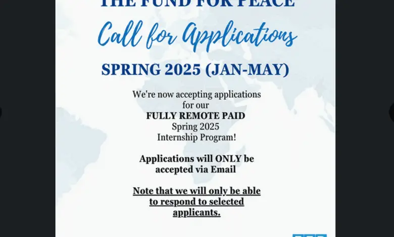 Apply for the Spring 2025 Internships at The Fund for Peace fully remote from anywhere around the world ($350-700/month stipend)