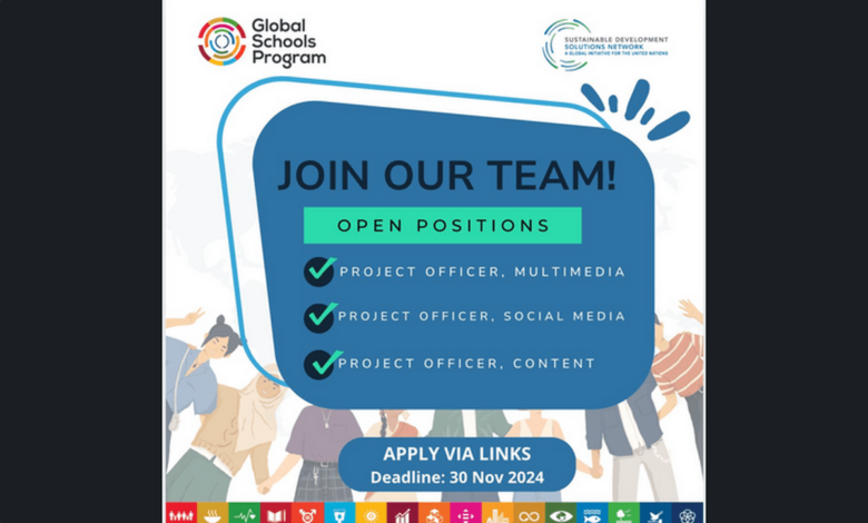 SDSN Youth is recruiting for 3 Fully Remote roles for its Global Schools Program