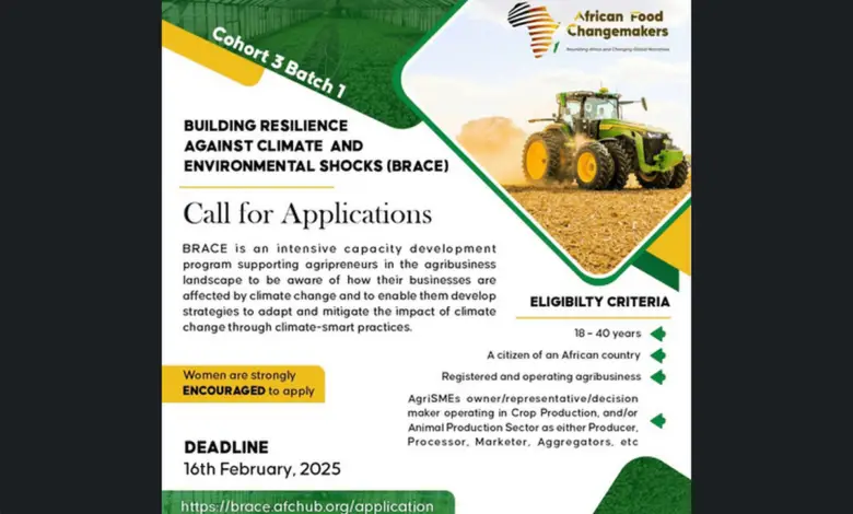 Applications are now open for the Building Resilience Against Climate and Environmental Shocks program (BRACE) for agripreneurs