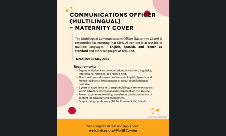 Work from home as a Multilingual Communications Officer at CIVICUS