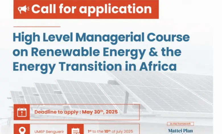 Call for Applications: 2nd Edition of the High-Level Managerial Course on Renewable Energy and the Energy Transition fully-funded to Morocco