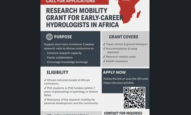 Call for Applications: IAHS ARC Research Mobility Grant for Early Career Hydrologists in Africa