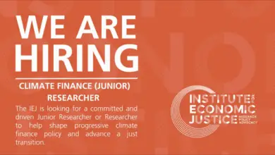 The Institute For Economic Justice is hiring for a Climate Finance (Junior) Researcher: Apply Now