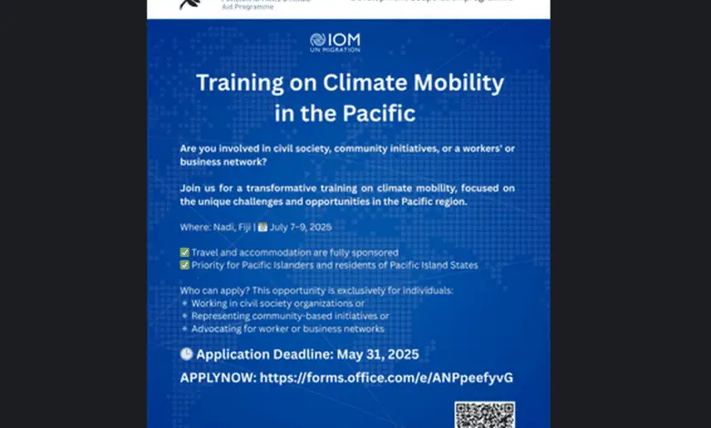 Call for Applications: Fully Funded Training on Climate Mobility in the Pacific