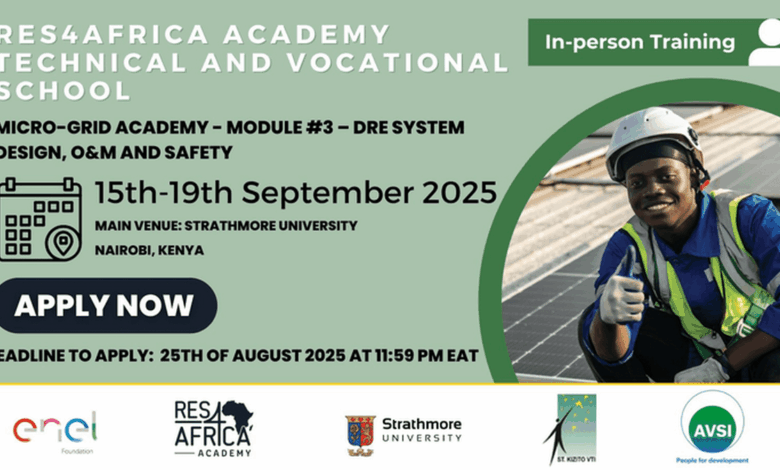 Applications are now open for the 42nd Edition of the RES4Africa Academy Technical and Vocational School Training (20 scholarships available)
